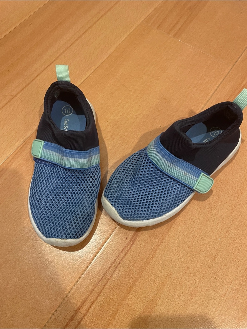 Children's Blue Mesh Slip-On Sneakers with Mint Strap